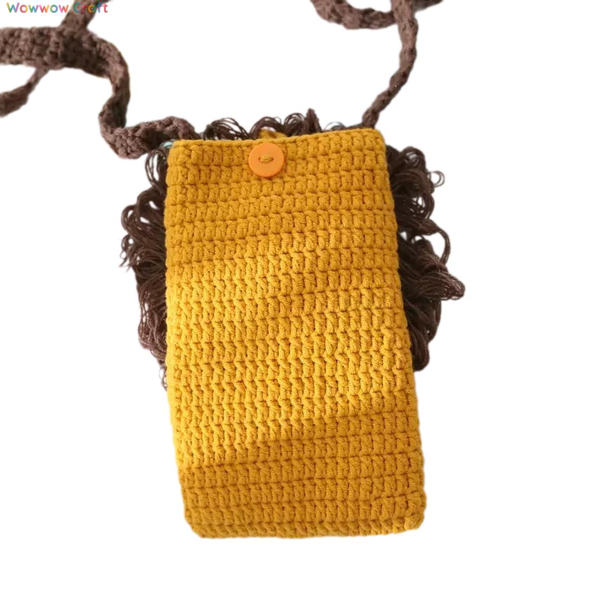 Mini Bags,Handmade Crochet Bags,Cute Lion Hand Crocheted Phone Bag - Hand Crocheted Mini Bag
